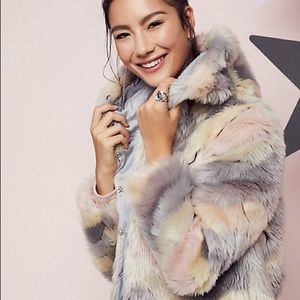 Multicolor Faux Fur Hooded Coat
